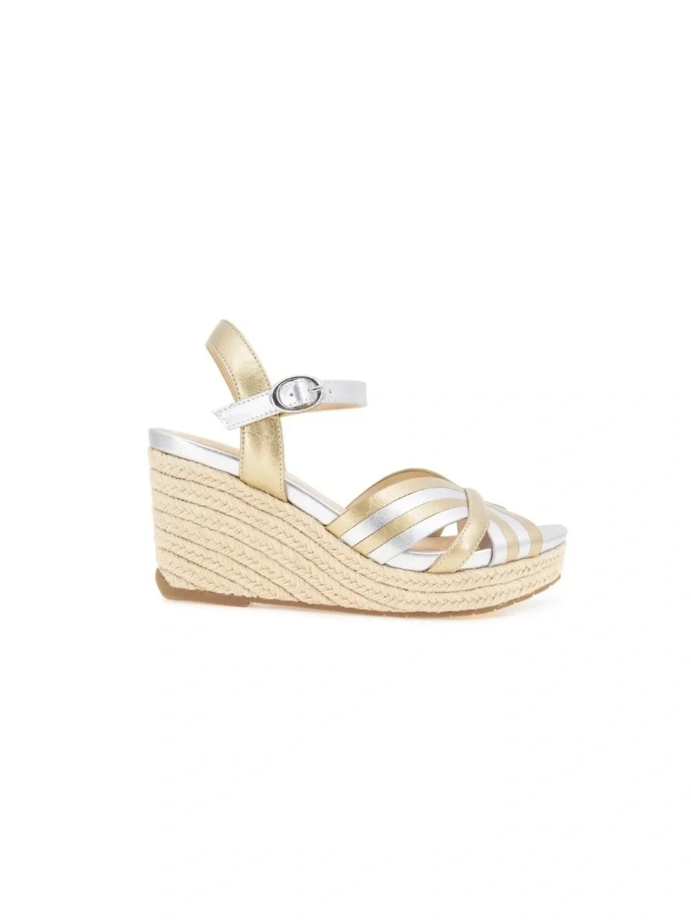 Kenneth Cole Metallic Gold and Silver Espadrille Wedge Sandals 8.5